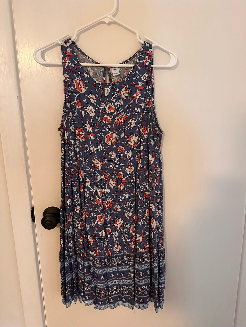Old Navy Blue Floral Sleeveless Dress with Red & White Blooms